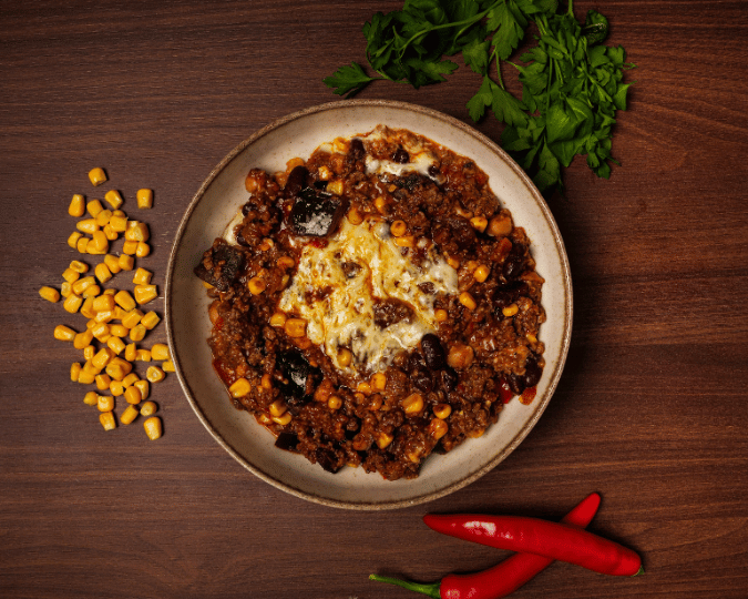 Auberginen-Chili con Carne mit Käse Überbacken